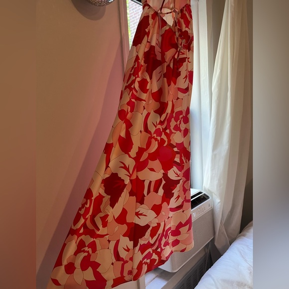 Lulus Pink & Red Floral Satin Midi Dress size Medium - Picture 12 of 12